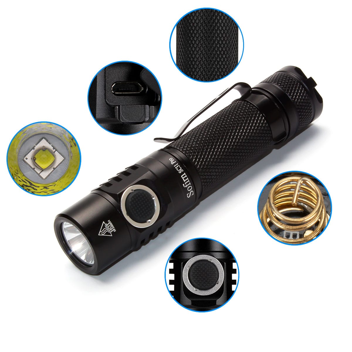 Sofirn SC31 Pro Powerful Rechargeable LED Flashlight 18650 Torch USB C SST40 2000LM Anduril