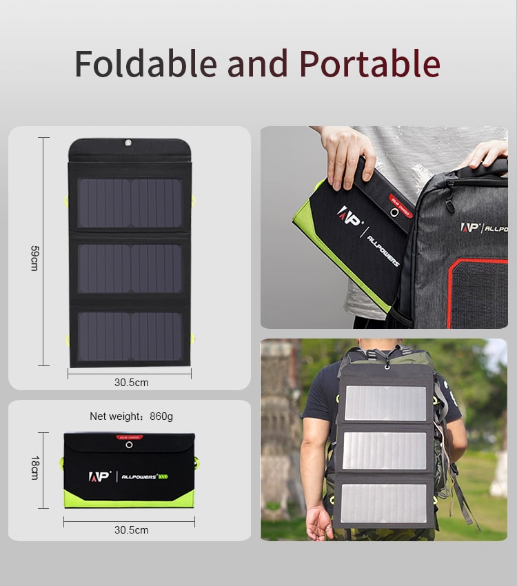 ALLPOWERS Solar Panel 5V 21W Built-in 10000mAh Battery Portable Solar Charger Waterproof Solar Battery for Mobile Phone Outdoor