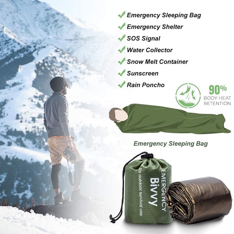 Waterproof Lightweight Thermal Emergency Sleeping Bag Bivy Sack - Survival Blanket Bags Camping, Hiking, Outdoor, Activities