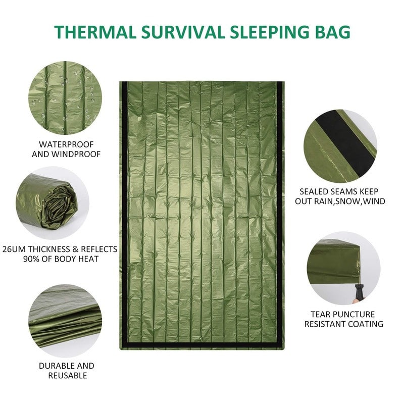 Waterproof Lightweight Thermal Emergency Sleeping Bag Bivy Sack - Survival Blanket Bags Camping, Hiking, Outdoor, Activities