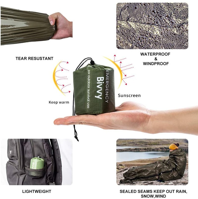 Waterproof Lightweight Thermal Emergency Sleeping Bag Bivy Sack - Survival Blanket Bags Camping, Hiking, Outdoor, Activities