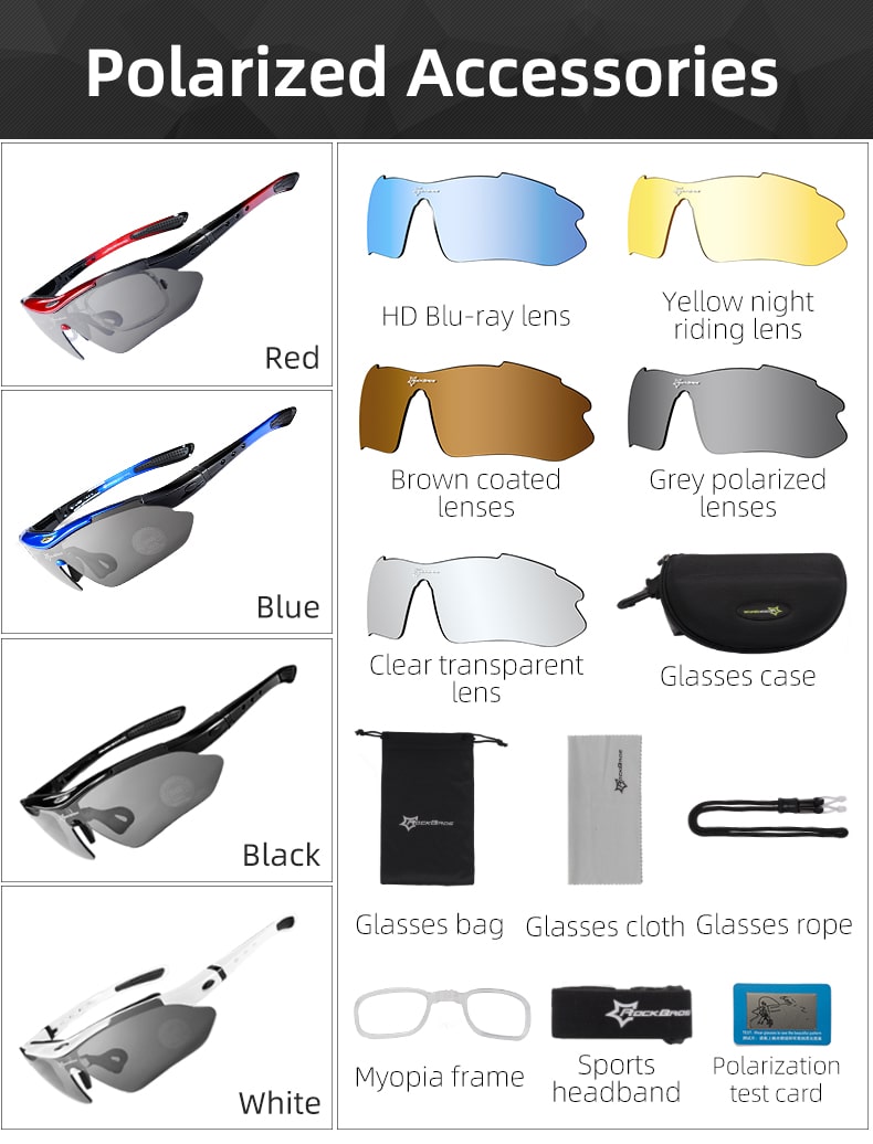 ROCKBROS Polarized Cycling Sunglasses for Men – 5-Lens Sports Eyewear for Road Biking, Mountain Biking, and Bicycle Riding Protection Goggles